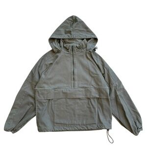 mnml Mens Olive Green Cotton Canvas Quarter‎ Zip Anorak Hooded Jacket Small